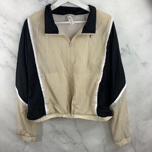 Zyia Cropped sweater L women's Beige Block lightweight windbreaker Gym Chic